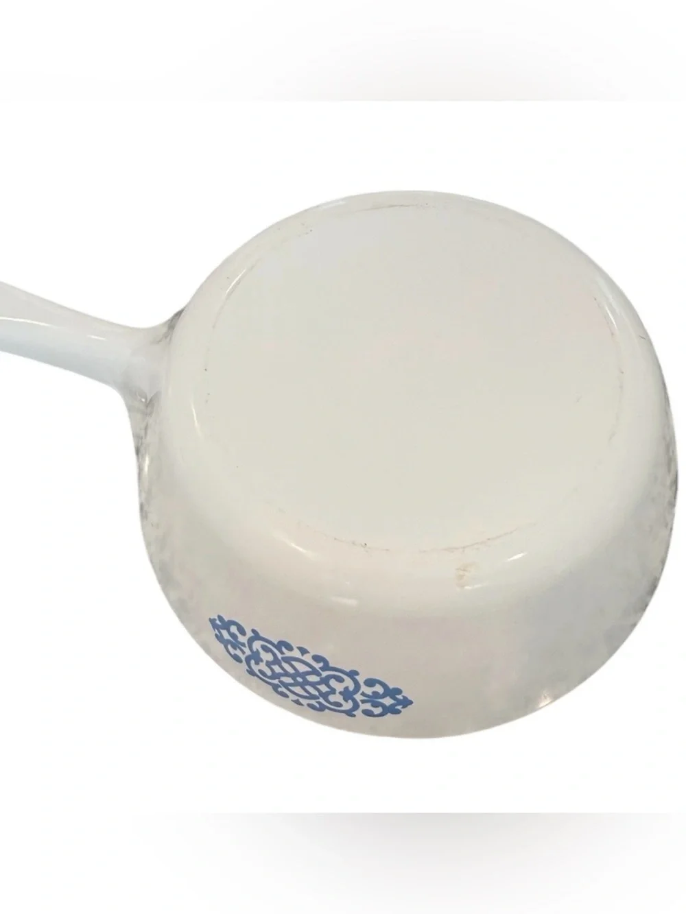 Vintage Rare CorningWare handled Blue Macrame Medallion skillet - 1 Pint